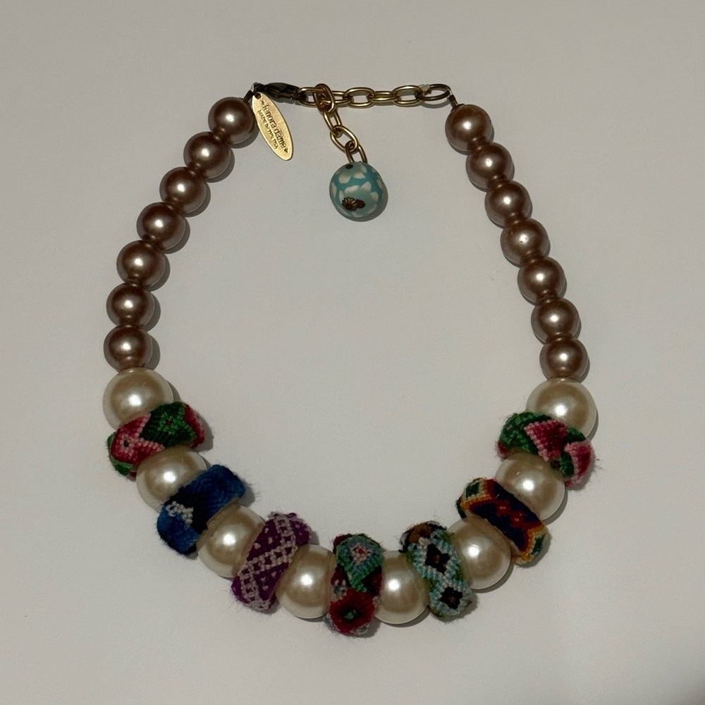 Lenora Dame Faux Pearl Statement Necklace Embroidered Rings